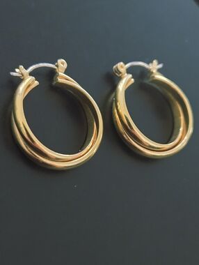 Gold Tone Double Hoop Earrings - Women Jewelry